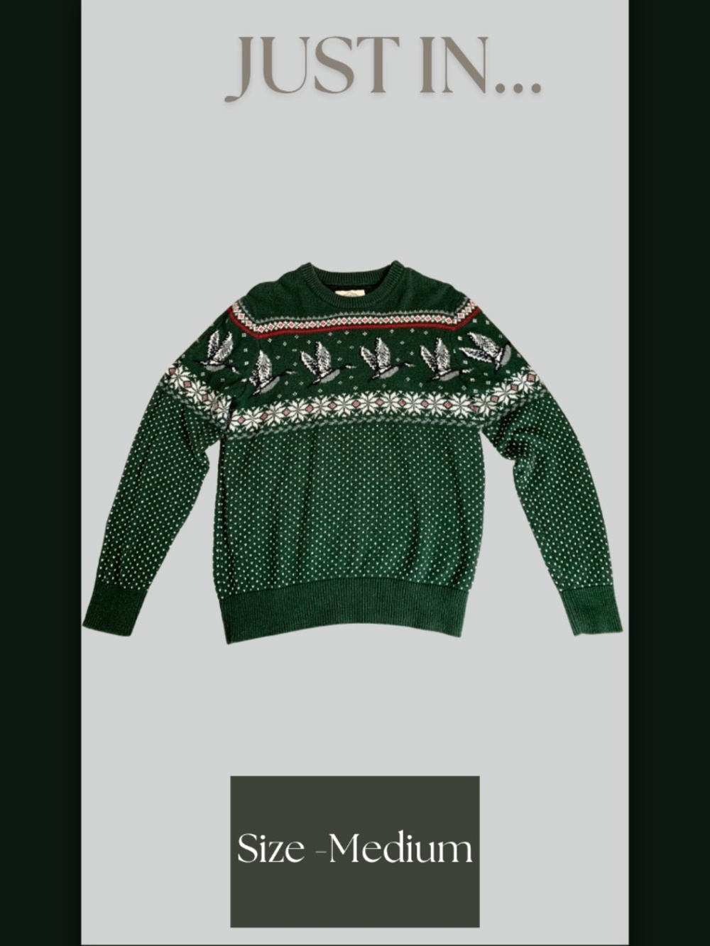 St. John's Bay Men's Green Fair Isle Sweater Wool Blend M Holiday Animal Print